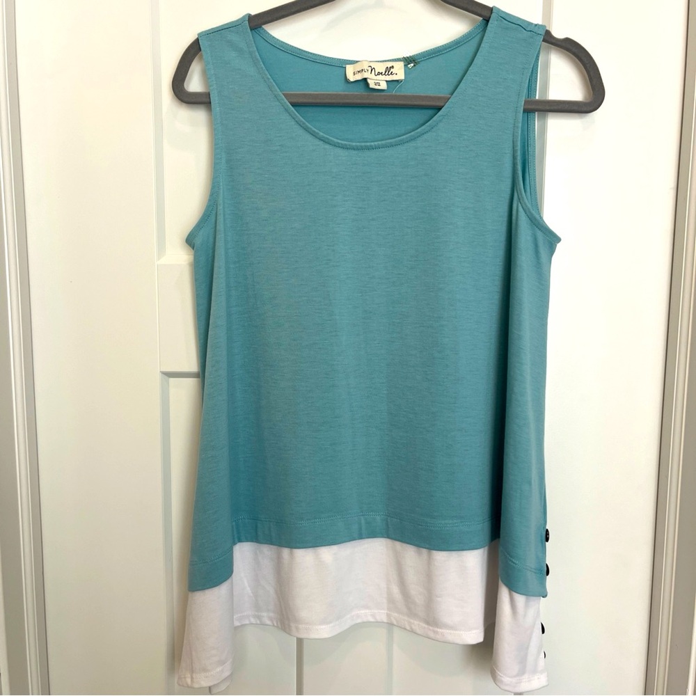 Simply Noelle Size S/ M Teal White Sleeveless Polyester Spandex Tunic Buttons‎